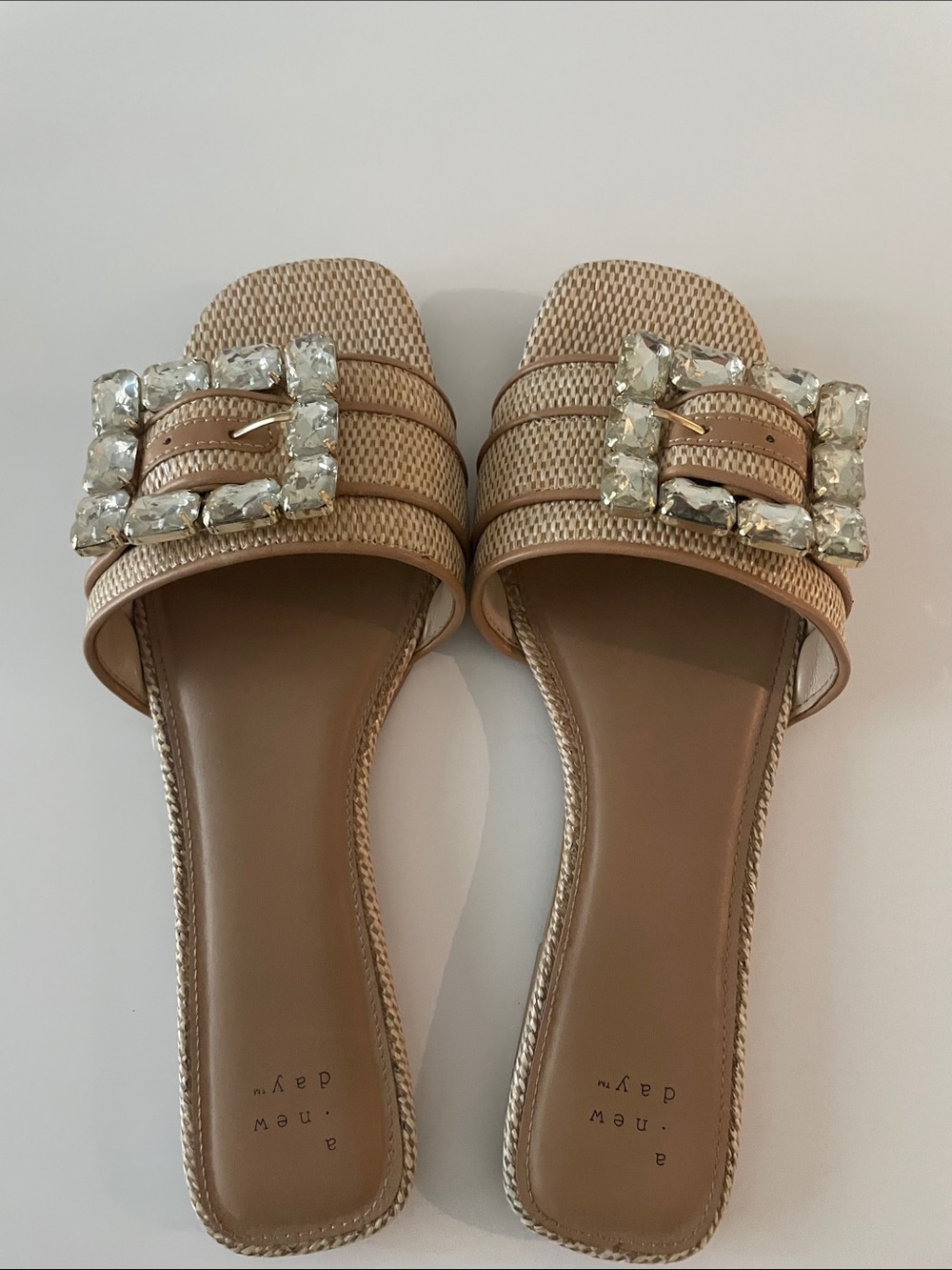 a new day Nude Jeweled Buckle Slide Sandals